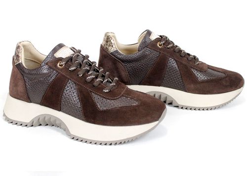sneakers damă piele naturală velur maro închis