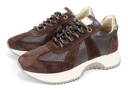 Nova Step – sneakers damă maro închis din piele naturală și velur pentru confort zilnic