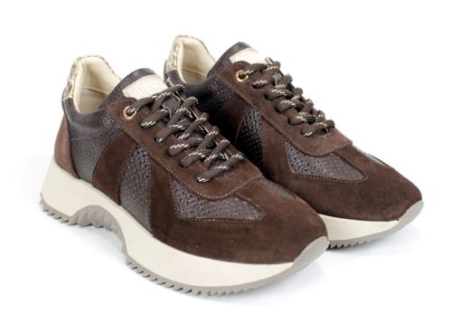 Nova Step – sneakers damă maro închis din piele naturală și velur pentru confort zilnic