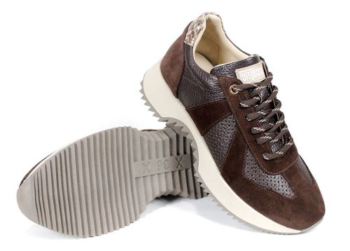Nova Step – sneakers damă maro închis din piele naturală și velur pentru confort zilnic