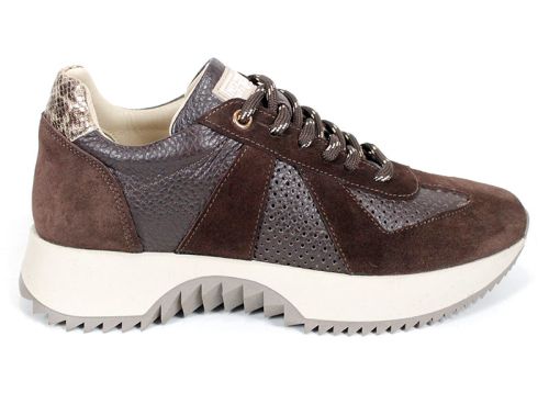 Nova Step – sneakers damă maro închis din piele naturală și velur pentru confort zilnic