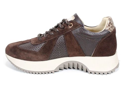 Nova Step – sneakers damă maro închis din piele naturală și velur pentru confort zilnic