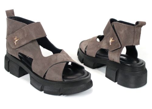 Velora Sain – sandale damă din velur natural maro cu talpă stabilă