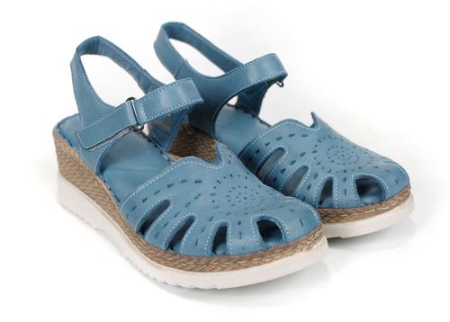 Aveline Dors – sandale damă din piele naturală albastru denim cu vârf închis și platformă joasă
