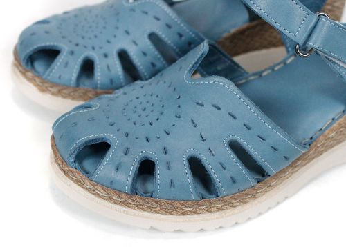 Aveline Dors – sandale damă din piele naturală albastru denim cu vârf închis și platformă joasă