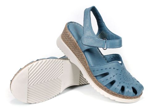 Aveline Dors – sandale damă din piele naturală albastru denim cu vârf închis și platformă joasă