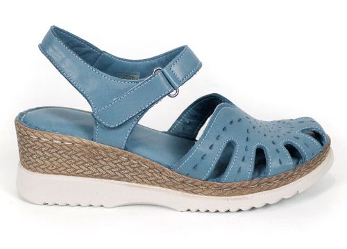 Aveline Dors – sandale damă din piele naturală albastru denim cu vârf închis și platformă joasă