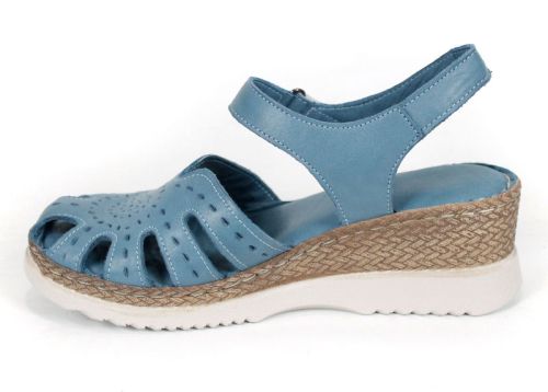 Aveline Dors – sandale damă din piele naturală albastru denim cu vârf închis și platformă joasă