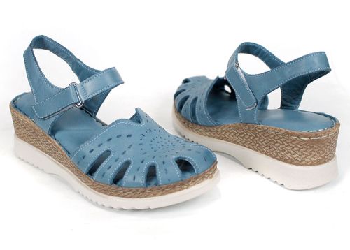 Aveline Dors – sandale damă din piele naturală albastru denim cu vârf închis și platformă joasă