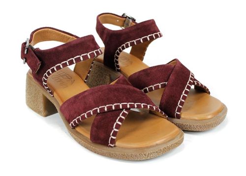Calista Mare – sandale damă cu toc din piele velur roșu cherry