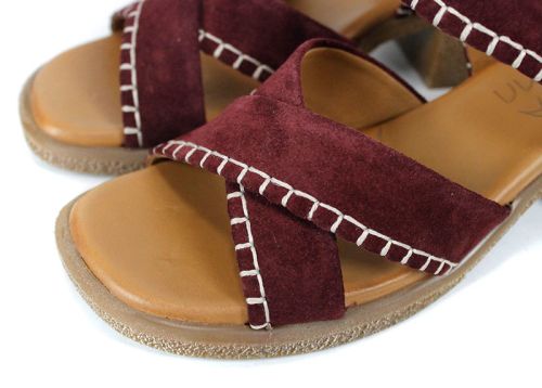 Calista Mare – sandale damă cu toc din piele velur roșu cherry