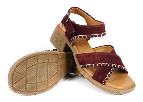 Calista Mare – sandale damă cu toc din piele velur roșu cherry