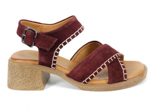 Calista Mare – sandale damă cu toc din piele velur roșu cherry