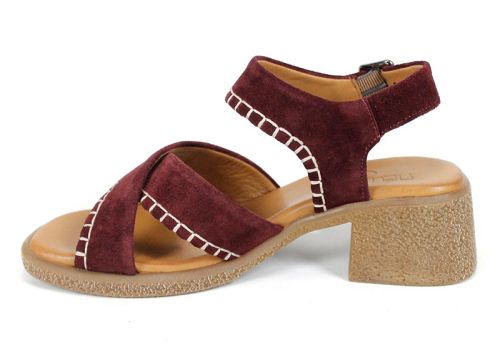 Calista Mare – sandale damă cu toc din piele velur roșu cherry
