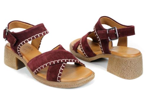 Calista Mare – sandale damă cu toc din piele velur roșu cherry
