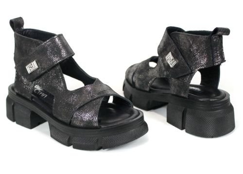 Velora Sain – sandale damă din velur natural culoare argintiu antichizat cu talpă masivă