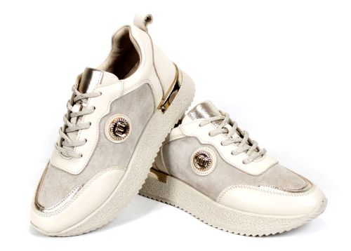Vela Form – sneakerși damă din piele naturală și velur bej cu perforații