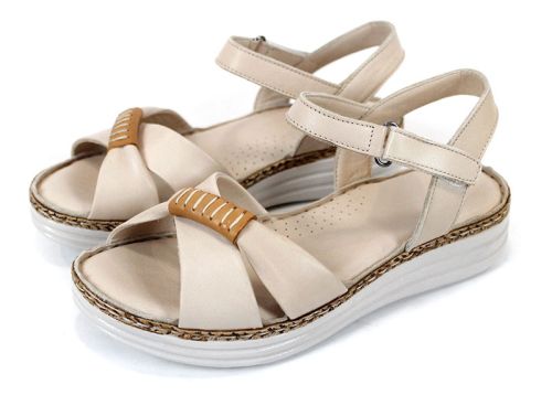 Sandale damă Lorena – piele naturală bej cu platformă confortabilă