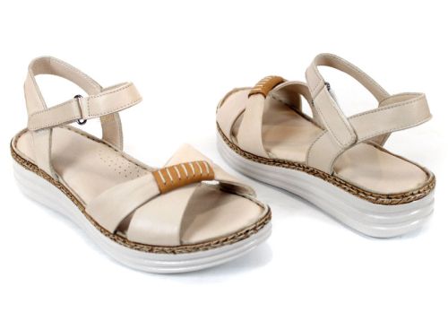 Sandale damă Lorena – piele naturală bej cu platformă confortabilă