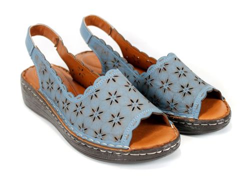 Lucia Bellano – pantofi damă de vară din piele naturală albastră, cu vârf și călcâi deschis (mărimi mari)