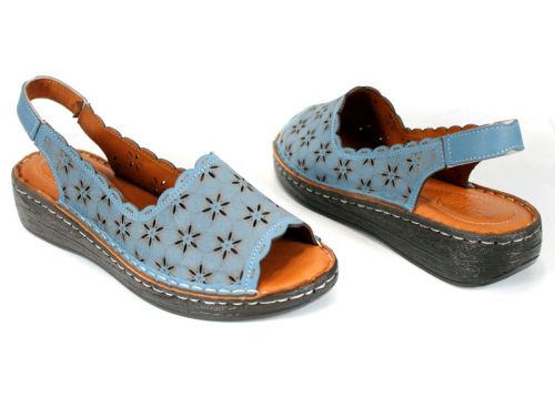 Lucia Bellano – pantofi damă de vară din piele naturală albastră, cu vârf și călcâi deschis (mărimi mari)