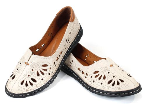 Elena Cruzado – pantofi damă de vară din piele naturală bej, talpă cusută și branț moale