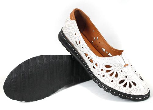 Elena Cruzado – pantofi damă de vară din piele naturală albă (mărimi mari), talpă cusută și branț moale