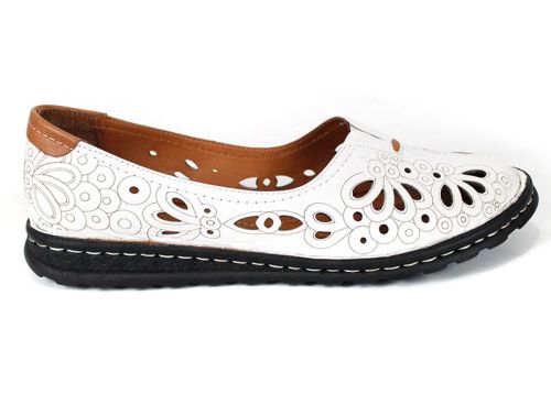 Elena Cruzado – pantofi damă de vară din piele naturală albă (mărimi mari), talpă cusută și branț moale