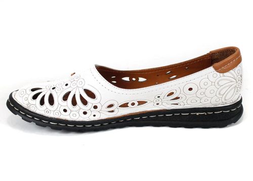 Elena Cruzado – pantofi damă de vară din piele naturală albă (mărimi mari), talpă cusută și branț moale