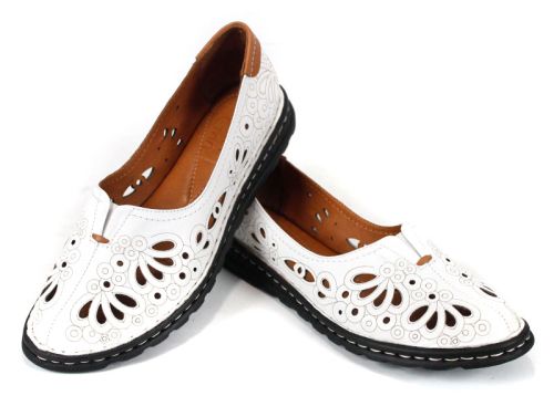 Elena Cruzado – pantofi damă de vară din piele naturală albă (mărimi mari), talpă cusută și branț moale