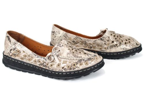 Isabella Ferré – pantofi damă de vară din piele naturală cu imprimeu snake în nuanță vizon (mărimi mari), talpă cusută, branț moale