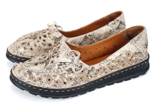 Isabella Ferré – pantofi damă de vară din piele naturală cu imprimeu snake în nuanță vizon (mărimi mari), talpă cusută, branț moale