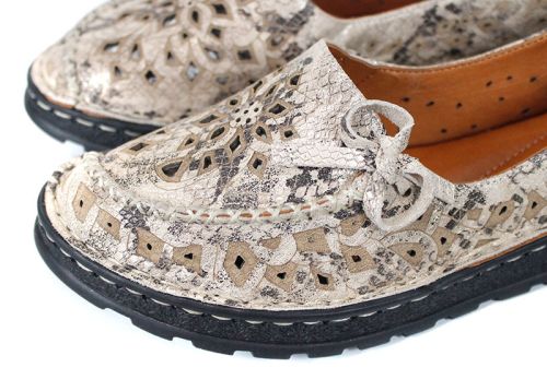Isabella Ferré – pantofi damă de vară din piele naturală cu imprimeu snake în nuanță vizon (mărimi mari), talpă cusută, branț moale