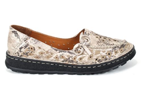 Isabella Ferré – pantofi damă de vară din piele naturală cu imprimeu snake în nuanță vizon (mărimi mari), talpă cusută, branț moale