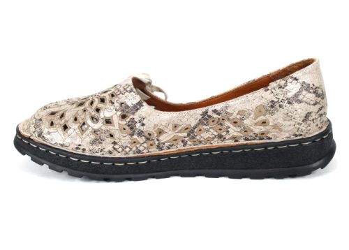 Isabella Ferré – pantofi damă de vară din piele naturală cu imprimeu snake în nuanță vizon (mărimi mari), talpă cusută, branț moale