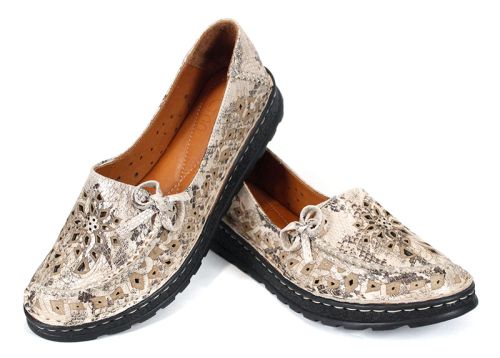 Isabella Ferré – pantofi damă de vară din piele naturală cu imprimeu snake în nuanță vizon (mărimi mari), talpă cusută, branț moale