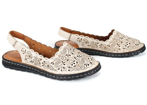 Mireya Bellor – pantofi damă de vară din piele naturală, bej, cu călcâi deschis (mărimi mari), talpă cusută, branț moale