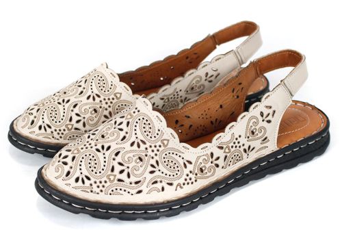 Mireya Bellor – pantofi damă de vară din piele naturală, bej, cu călcâi deschis (mărimi mari), talpă cusută, branț moale