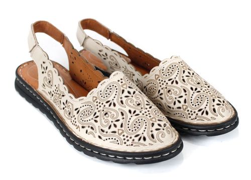 Mireya Bellor – pantofi damă de vară din piele naturală, bej, cu călcâi deschis (mărimi mari), talpă cusută, branț moale