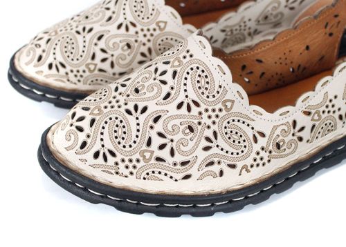 Mireya Bellor – pantofi damă de vară din piele naturală, bej, cu călcâi deschis (mărimi mari), talpă cusută, branț moale