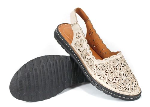 Mireya Bellor – pantofi damă de vară din piele naturală, bej, cu călcâi deschis (mărimi mari), talpă cusută, branț moale