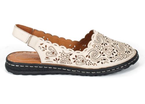 Mireya Bellor – pantofi damă de vară din piele naturală, bej, cu călcâi deschis (mărimi mari), talpă cusută, branț moale