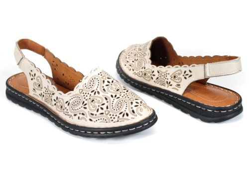 Mireya Bellor – pantofi damă de vară din piele naturală, bej, cu călcâi deschis (mărimi mari), talpă cusută, branț moale