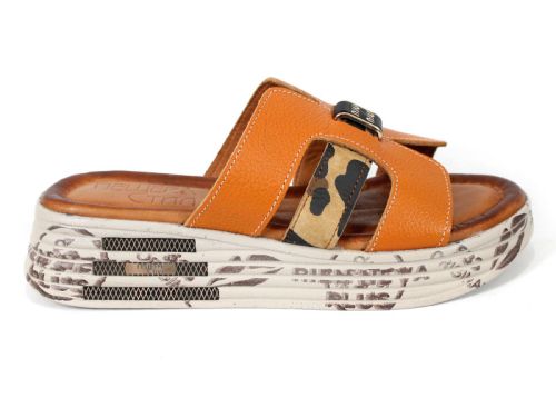 Papuci damă Luna Fiera piele bej cu detaliu leopard