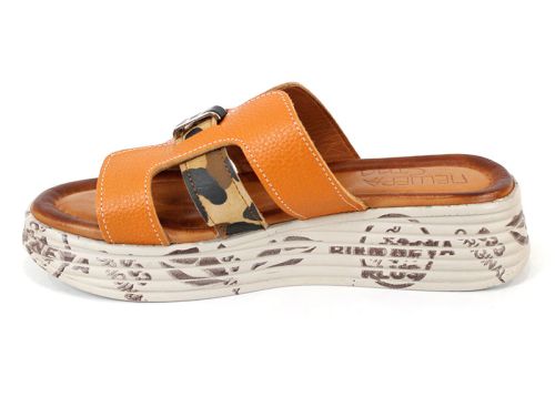 Papuci damă Luna Fiera piele bej cu detaliu leopard