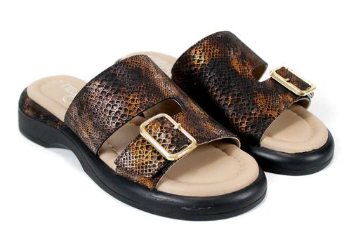 Alina Verro – papuci damă din piele naturală maro închis cu efect snake