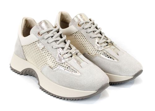 Marielle Voss – sneakers dama ușori cu mesh și velur bej