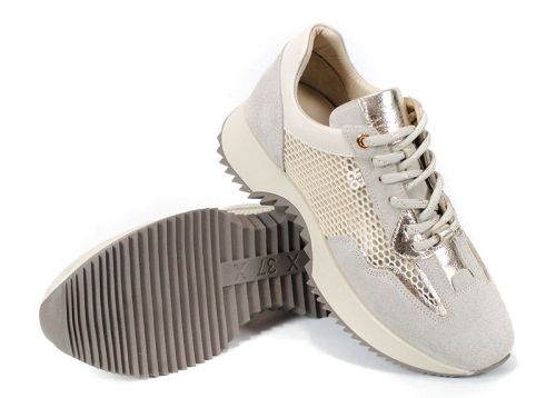 Marielle Voss – sneakers dama ușori cu mesh și velur bej