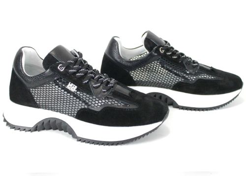Marielle Voss – sneakers dama respirabili cu mesh și velur negri
