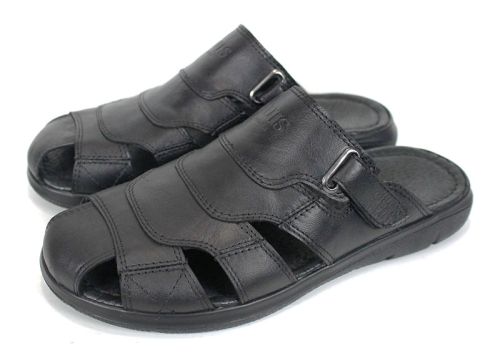 Sandale barbatesti din piele naturala de culoare neagra - model Vladi